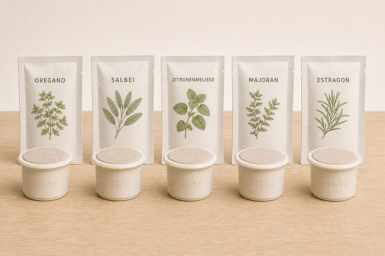 Growpad-Mockup für Oregano, Salbei, Zitronenmelisse, Majoran und Estragon